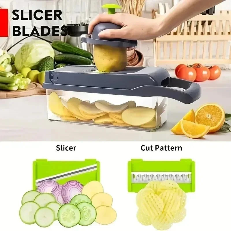 Household Multi-Function Chopper Slicing, Shredding and Dicing Fast Chopper 14/16-Piece Set Chopper Is Suitable for the Kitchen