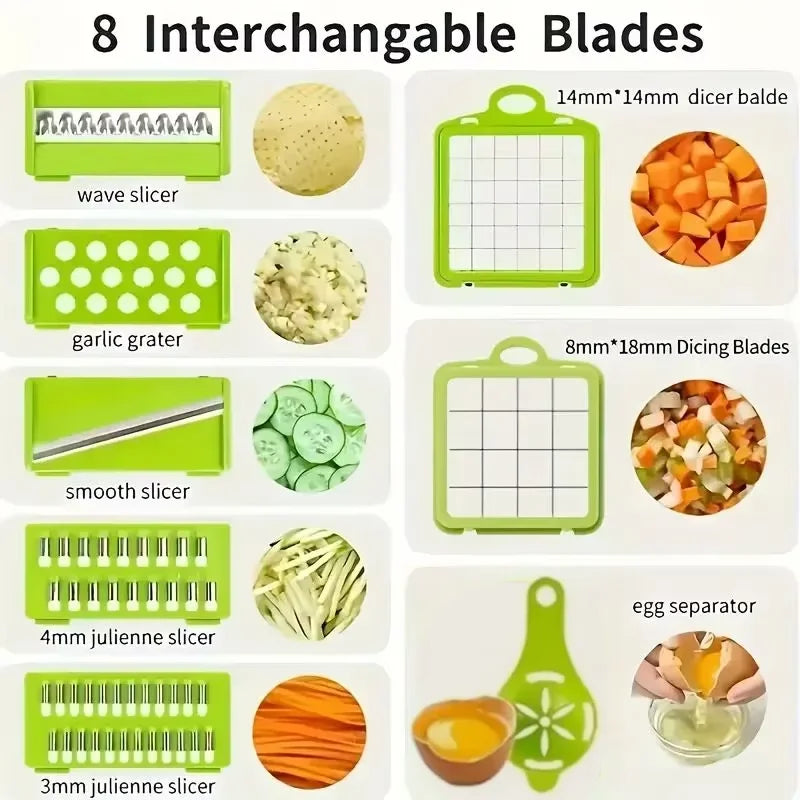 Household Multi-Function Chopper Slicing, Shredding and Dicing Fast Chopper 14/16-Piece Set Chopper Is Suitable for the Kitchen
