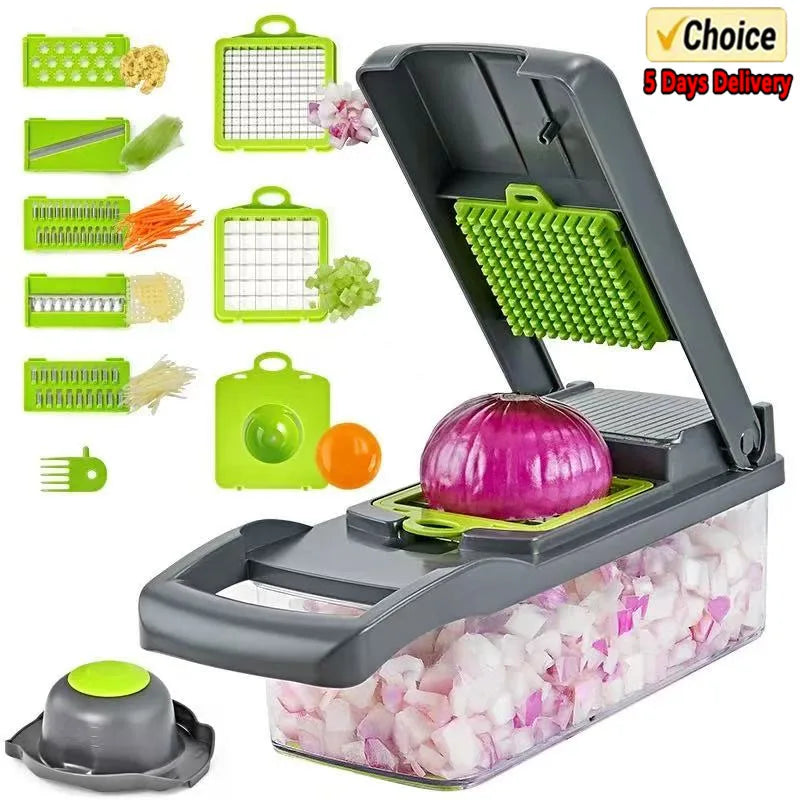 Household Multi-Function Chopper Slicing, Shredding and Dicing Fast Chopper 14/16-Piece Set Chopper Is Suitable for the Kitchen