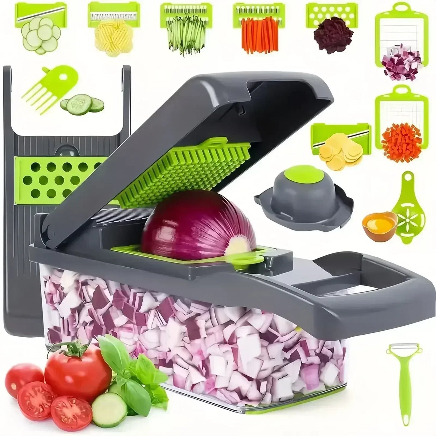 Household Multi-Function Chopper Slicing, Shredding and Dicing Fast Chopper 14/16-Piece Set Chopper Is Suitable for the Kitchen
