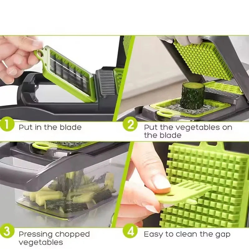 Household Multi-Function Chopper Slicing, Shredding and Dicing Fast Chopper 14/16-Piece Set Chopper Is Suitable for the Kitchen