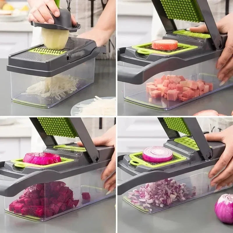 Household Multi-Function Chopper Slicing, Shredding and Dicing Fast Chopper 14/16-Piece Set Chopper Is Suitable for the Kitchen